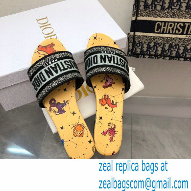 dior White Multicolor Embroidered Cotton with Dior Pixel Zodiac Motif dway slides 2022