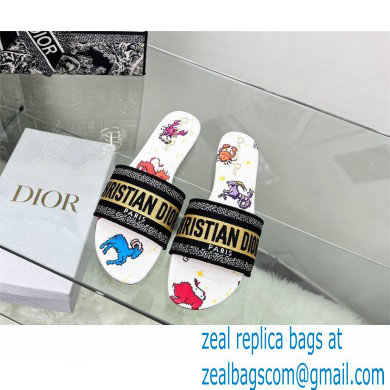 dior White Multicolor Embroidered Cotton with Dior Pixel Zodiac Motif dway slides 2022