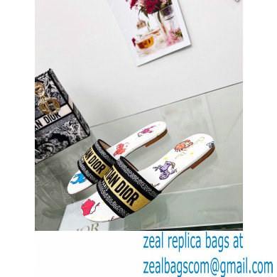 dior White Multicolor Embroidered Cotton with Dior Pixel Zodiac Motif dway slides 2022