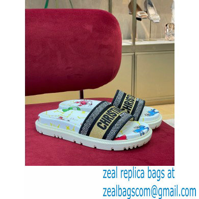 dior White Multicolor Embroidered Cotton with Dior Pixel Zodiac Motif new Dway Slide 2022