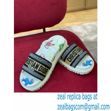 dior White Multicolor Embroidered Cotton with Dior Pixel Zodiac Motif new Dway Slide 2022