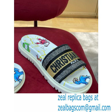 dior White Multicolor Embroidered Cotton with Dior Pixel Zodiac Motif new Dway Slide 2022