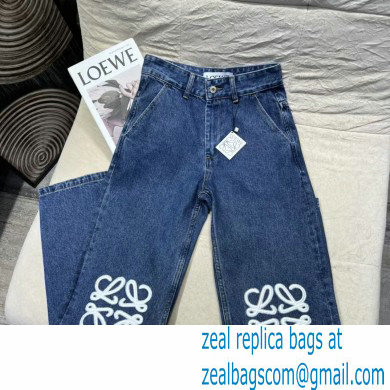 loewe logo embroidered Denim pants blue 2022 - Click Image to Close