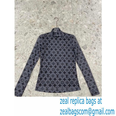 louis vuitton Monogram Print Long-Sleeved Turtleneck Top gray 2022 - Click Image to Close