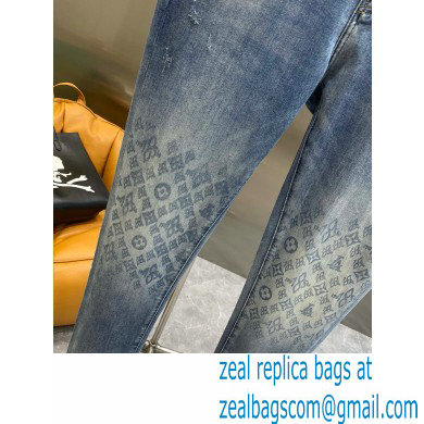 louis vuitton logo Printed Denim pants blue 2022 - Click Image to Close