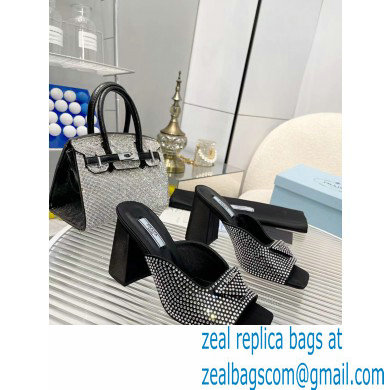 prada High-heeled satin slides with crystals black 2022