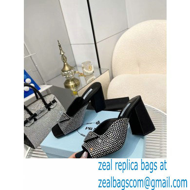 prada High-heeled satin slides with crystals black 2022