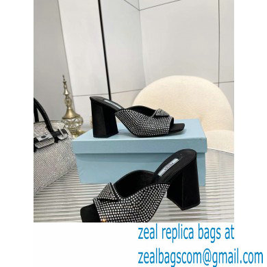prada High-heeled satin slides with crystals black 2022