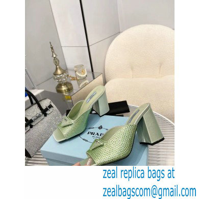 prada High-heeled satin slides with crystals green 2022