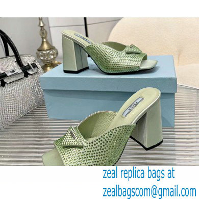 prada High-heeled satin slides with crystals green 2022