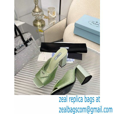 prada High-heeled satin slides with crystals green 2022