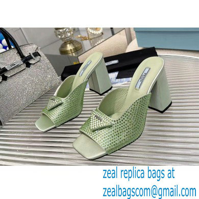 prada High-heeled satin slides with crystals green 2022