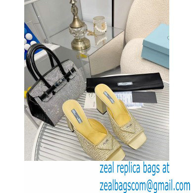 prada High-heeled satin slides with crystals yellow 2022