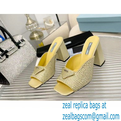 prada High-heeled satin slides with crystals yellow 2022