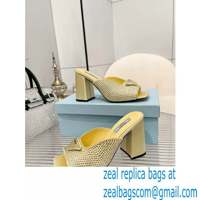 prada High-heeled satin slides with crystals yellow 2022 - Click Image to Close