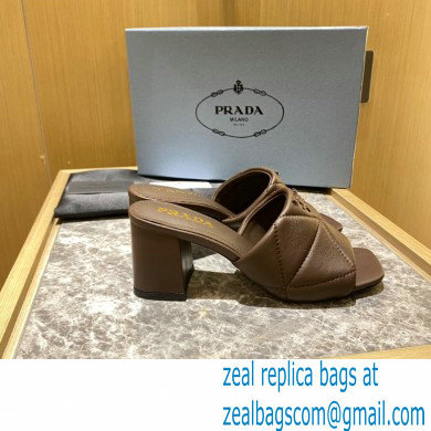 prada Quilted nappa leather thick heeled sandals coffee 2022