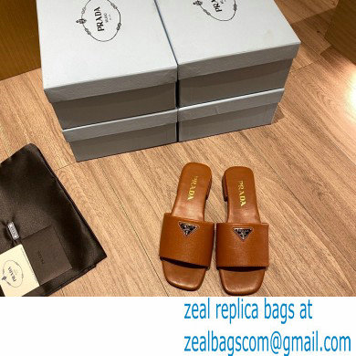 prada saffiano leather slides brown 2022