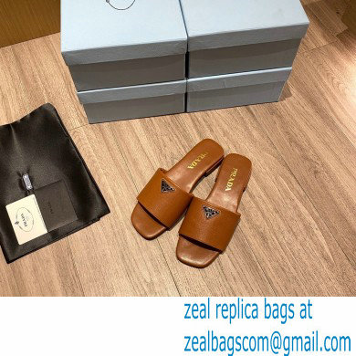 prada saffiano leather slides brown 2022