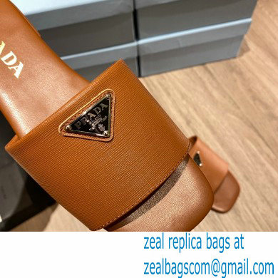 prada saffiano leather slides brown 2022