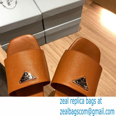 prada saffiano leather slides brown 2022