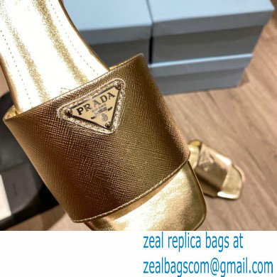 prada saffiano leather slides gold 2022