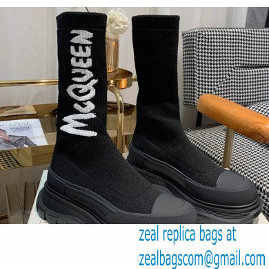 Alexander Mcqueen Graffiti Knit Tread Slick Boots Black 2022