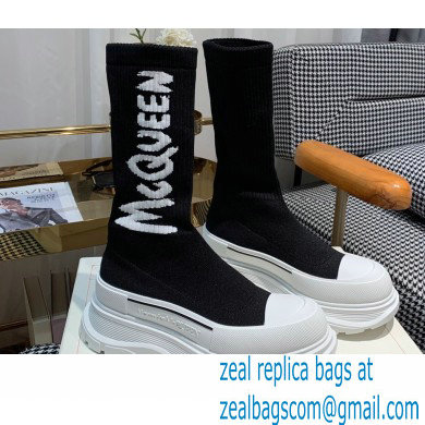 Alexander Mcqueen Graffiti Knit Tread Slick Boots Black/White 2022 - Click Image to Close