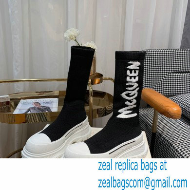 Alexander Mcqueen Graffiti Knit Tread Slick Boots Black/White 2022