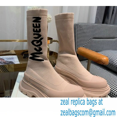 Alexander Mcqueen Graffiti Knit Tread Slick Boots Camel 2022