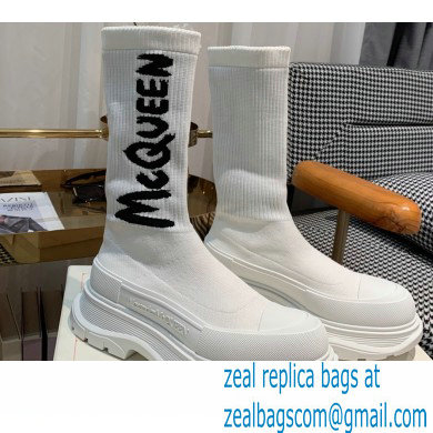 Alexander Mcqueen Graffiti Knit Tread Slick Boots White 2022
