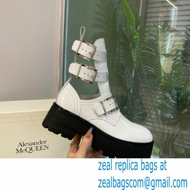 Alexander Mcqueen Heel 5.5cm Rave Buckle Boots White/Black 2022