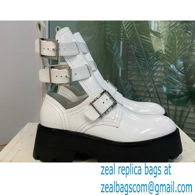 Alexander Mcqueen Heel 5.5cm Rave Buckle Boots White/Black 2022 - Click Image to Close