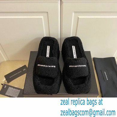 Alexander Wang Heel 9.5cm Platform 6cm Taji Slide Sandals Shearling Black 2022 - Click Image to Close