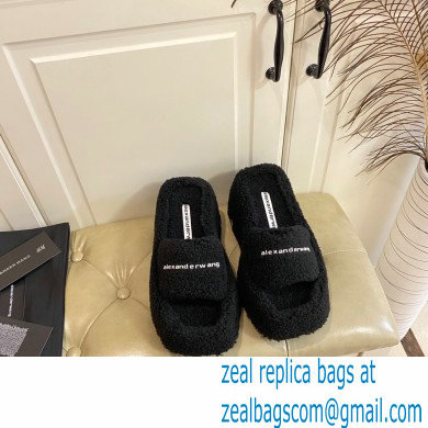 Alexander Wang Heel 9.5cm Platform 6cm Taji Slide Sandals Shearling Black 2022