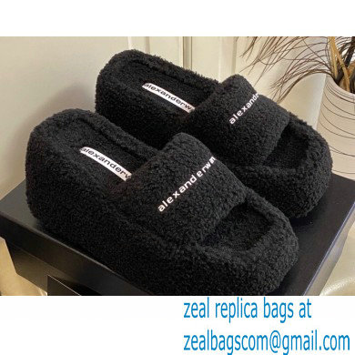 Alexander Wang Heel 9.5cm Platform 6cm Taji Slide Sandals Shearling Black 2022 - Click Image to Close