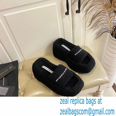 Alexander Wang Heel 9.5cm Platform 6cm Taji Slide Sandals Shearling Black 2022 - Click Image to Close