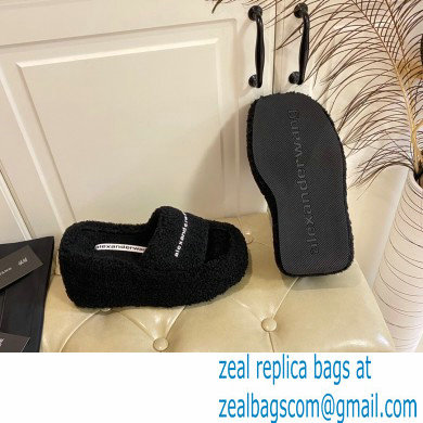 Alexander Wang Heel 9.5cm Platform 6cm Taji Slide Sandals Shearling Black 2022 - Click Image to Close