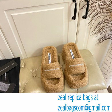 Alexander Wang Heel 9.5cm Platform 6cm Taji Slide Sandals Shearling Camel 2022