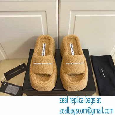 Alexander Wang Heel 9.5cm Platform 6cm Taji Slide Sandals Shearling Camel 2022