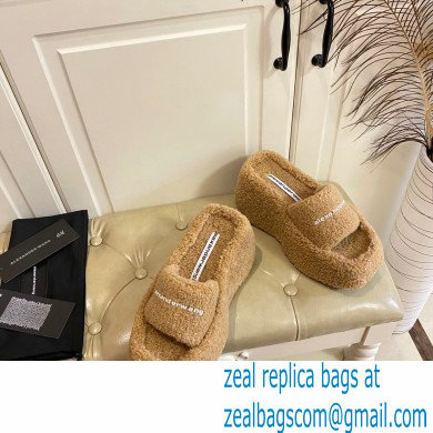 Alexander Wang Heel 9.5cm Platform 6cm Taji Slide Sandals Shearling Camel 2022