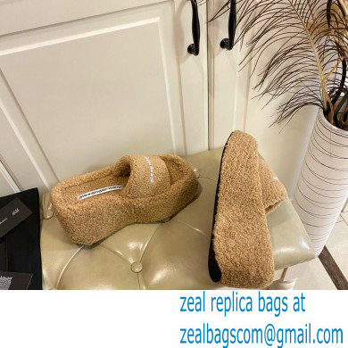 Alexander Wang Heel 9.5cm Platform 6cm Taji Slide Sandals Shearling Camel 2022 - Click Image to Close