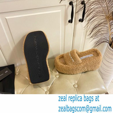 Alexander Wang Heel 9.5cm Platform 6cm Taji Slide Sandals Shearling Camel 2022 - Click Image to Close