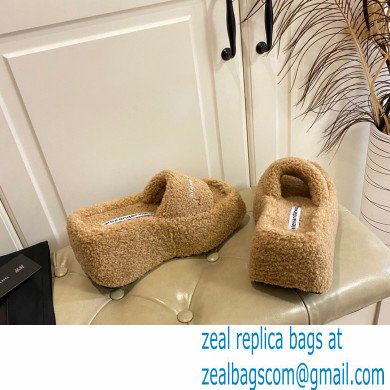 Alexander Wang Heel 9.5cm Platform 6cm Taji Slide Sandals Shearling Camel 2022