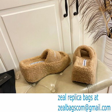 Alexander Wang Heel 9.5cm Platform 6cm Taji Slide Sandals Shearling Camel 2022 - Click Image to Close