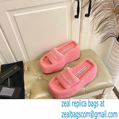 Alexander Wang Heel 9.5cm Platform 6cm Taji Slide Sandals Shearling Pink 2022 - Click Image to Close
