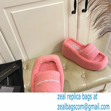 Alexander Wang Heel 9.5cm Platform 6cm Taji Slide Sandals Shearling Pink 2022 - Click Image to Close