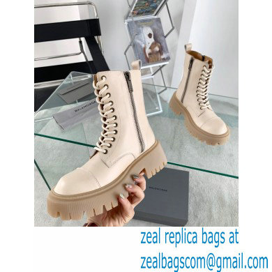 Balenciaga Heel 4.5cm Smooth calfskin Tractor Lace-up boots Beige - Click Image to Close