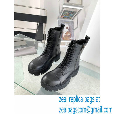 Balenciaga Heel 4.5cm Smooth calfskin Tractor Lace-up boots Black - Click Image to Close