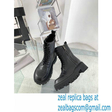 Balenciaga Heel 4.5cm Smooth calfskin Tractor Lace-up boots Black - Click Image to Close