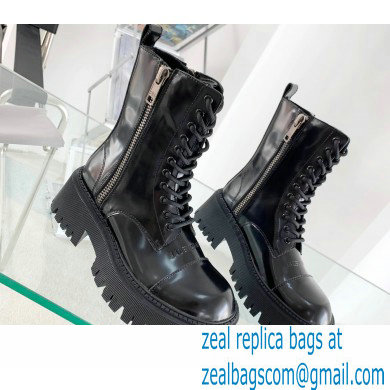 Balenciaga Heel 4.5cm Smooth calfskin Tractor Lace-up boots Brushed Black - Click Image to Close